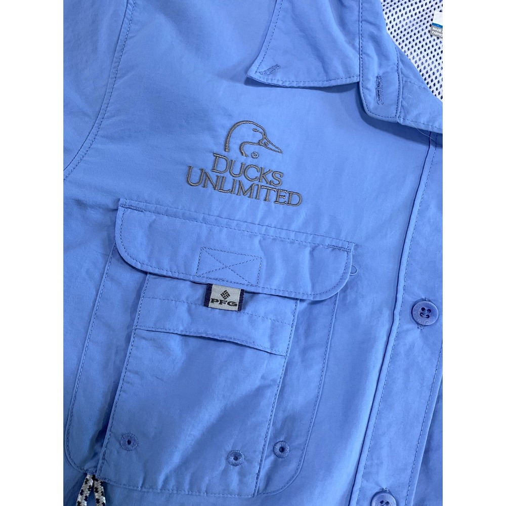 Columbia PFG Women's Small Ducks Unlimited Blue Fishing Shirt Short Sleeve - Picture 5 of 9